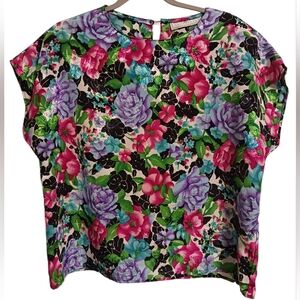 WOMEN'S VINTAGE MAGGIE LAWRENCE COLLECTION MULTICOLORED FLORAL BLOUSE SIZE LARGE